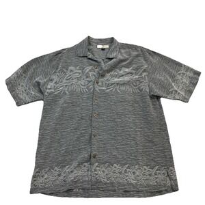 Tommy Bahama Silk‎ Hawaiian Shirt M Gray Floral